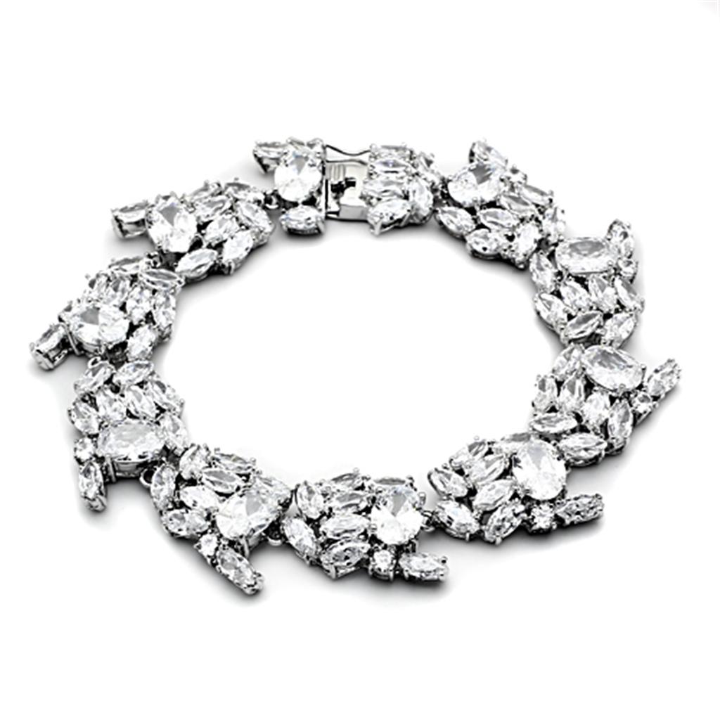 LO2333 Rhodium Brass Jewelry Set featuring AAA Grade Clear CZ stones, elegantly designed for special occasions.