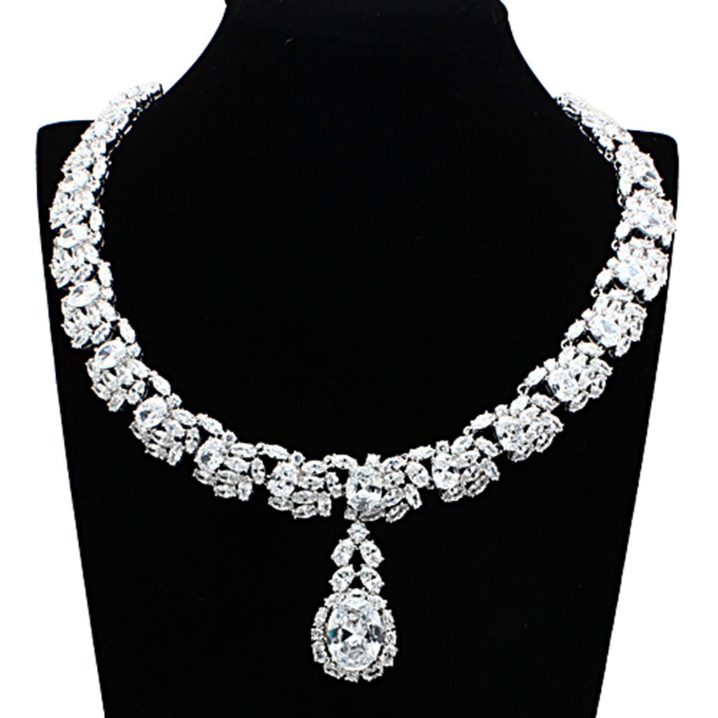 LO2333 Rhodium Brass Jewelry Set featuring AAA Grade Clear CZ stones, elegantly designed for special occasions.
