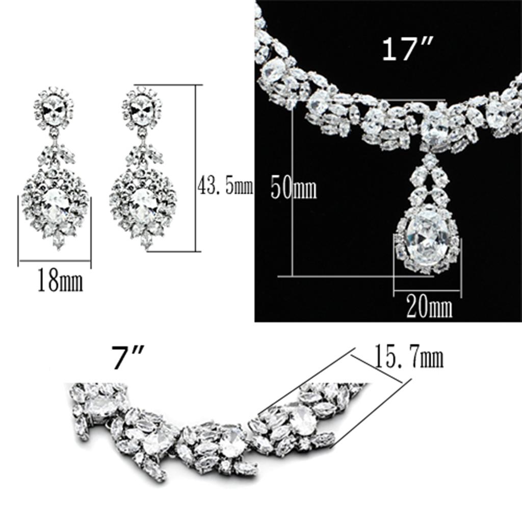 LO2333 Rhodium Brass Jewelry Set featuring AAA Grade Clear CZ stones, elegantly designed for special occasions.