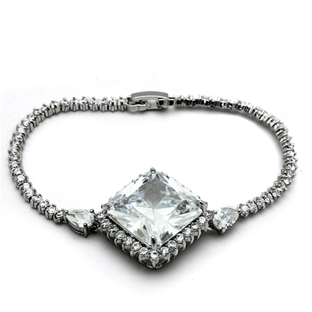 LO2341 Rhodium Brass Jewelry Set featuring AAA Grade CZ stones in clear, showcasing elegant design and luxurious finish.