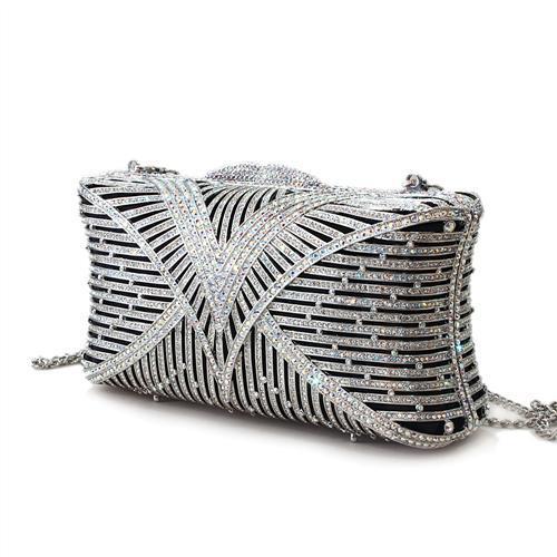LO2362 Imitation Rhodium White Metal Clutch with Top Grade Crystal, showcasing its elegant design and sparkling accents.