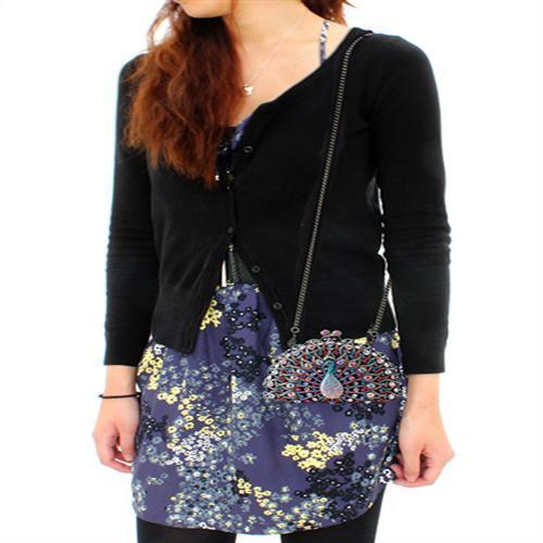 LO2370 Ruthenium White Metal Clutch adorned with multi-colored top grade crystals, showcasing its elegant design and luxurious finish.