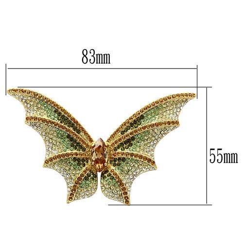 LO2400 Gold White Metal Brooch featuring multi-color top grade crystals, elegantly designed for versatile fashion.