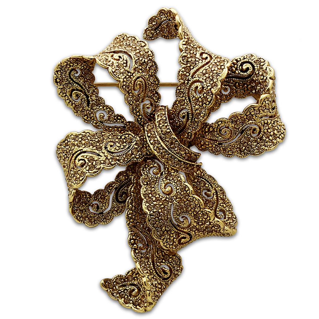 LO2403 Gold White Metal Brooch featuring a top-grade citrine crystal, showcasing elegance and sophistication.