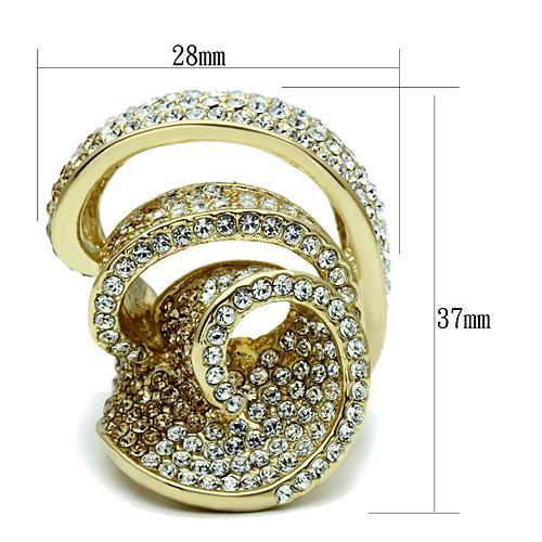LO2472 Gold Brass Ring featuring a Light Smoked Top Grade Crystal, showcasing its elegant design and luxurious finish.