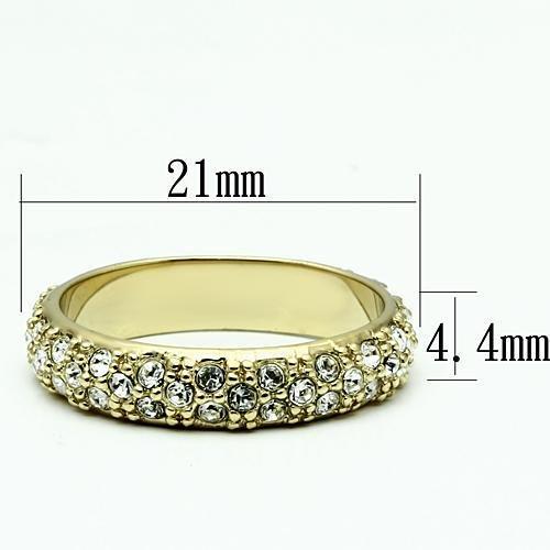 LO2480 Gold Brass Ring featuring a sparkling clear top grade crystal, elegantly designed for any occasion.