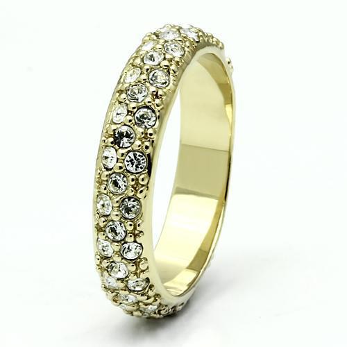 LO2480 Gold Brass Ring featuring a sparkling clear top grade crystal, elegantly designed for any occasion.