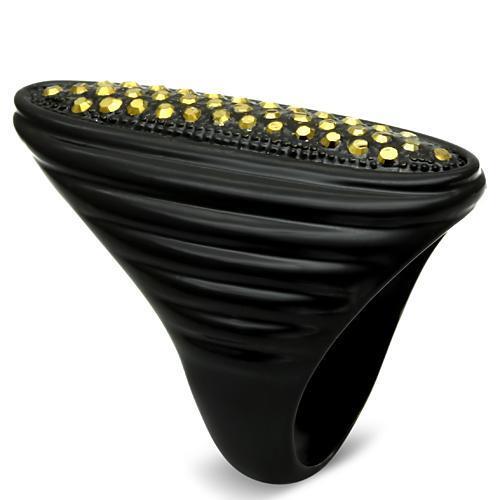 LO2499 TIN Cobalt Black Brass Ring featuring a light smoked top grade crystal, showcasing its elegant design and modern finish.