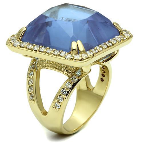 LO2511 Gold Brass Ring featuring a light amethyst synthetic glass stone, elegantly designed for stylish wear.