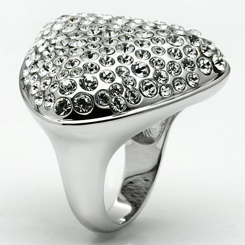 LO2515 Rhodium Brass Ring featuring a clear top grade crystal, showcasing its elegant design and luxurious finish.