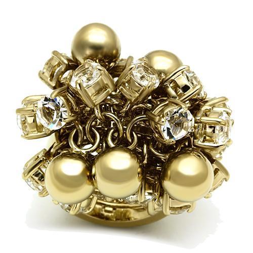 A stunning gold brass ring featuring a top grade clear crystal centerpiece, elegantly designed for any occasion.