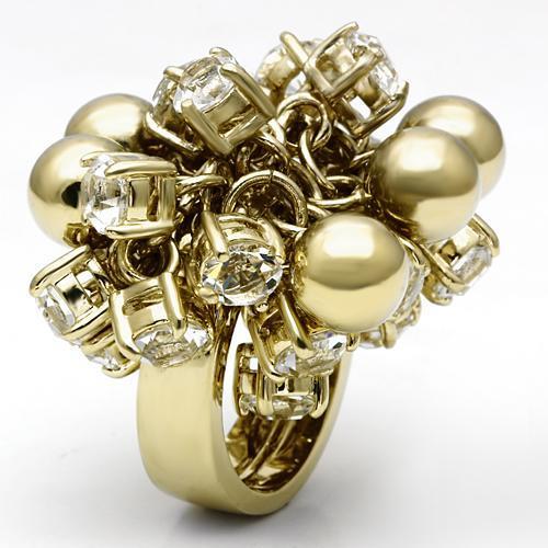 A stunning gold brass ring featuring a top grade clear crystal centerpiece, elegantly designed for any occasion.