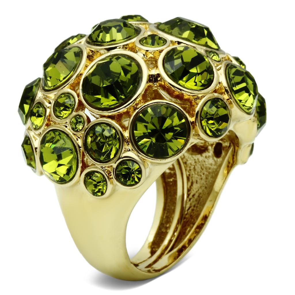 LO2544 Gold Brass Ring featuring a stunning olivine top-grade crystal, elegantly designed for any occasion.