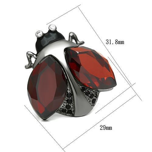LO2601 Ruthenium Brass Ring featuring AAA Grade CZ in vibrant garnet color, showcasing its elegant design and luxurious finish.
