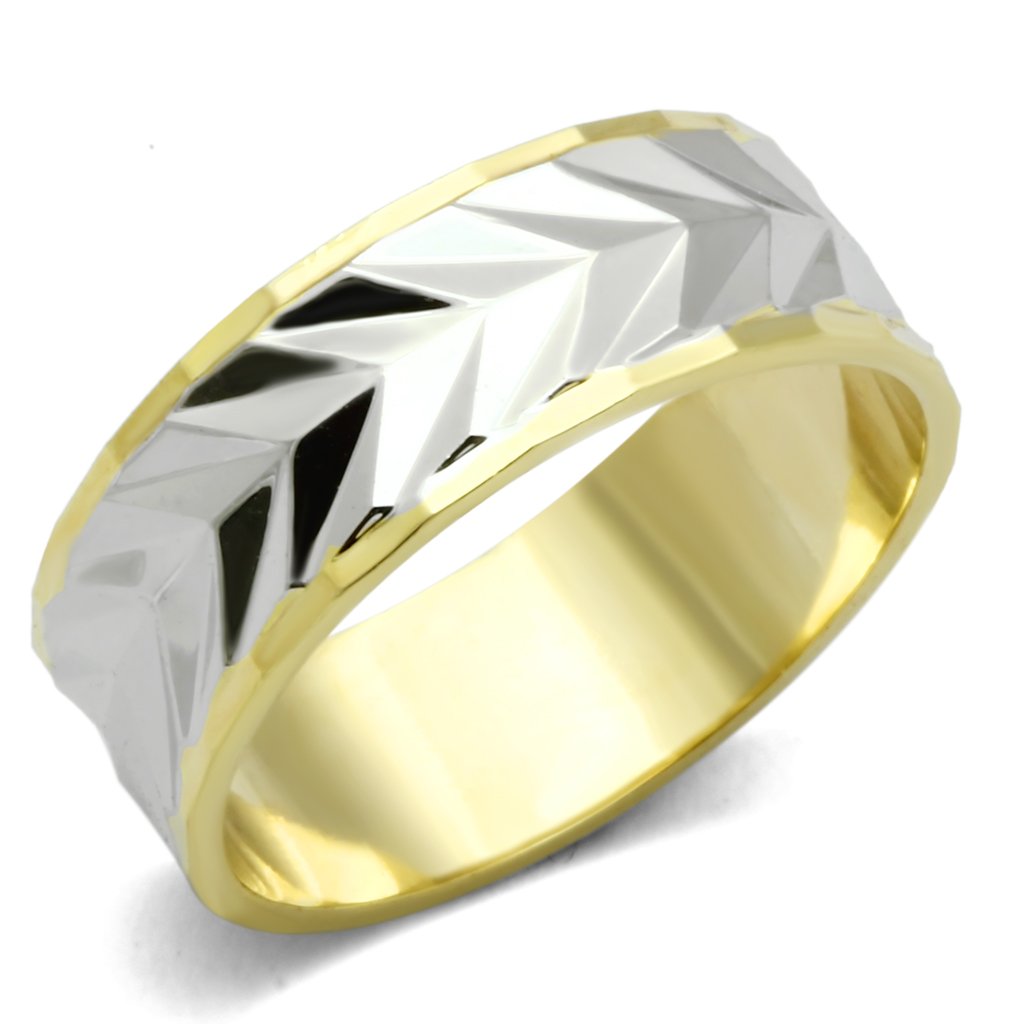 LO2602 Gold and Rhodium Brass Ring with a sleek, minimalist design, showcasing its elegant finish and lightweight structure.
