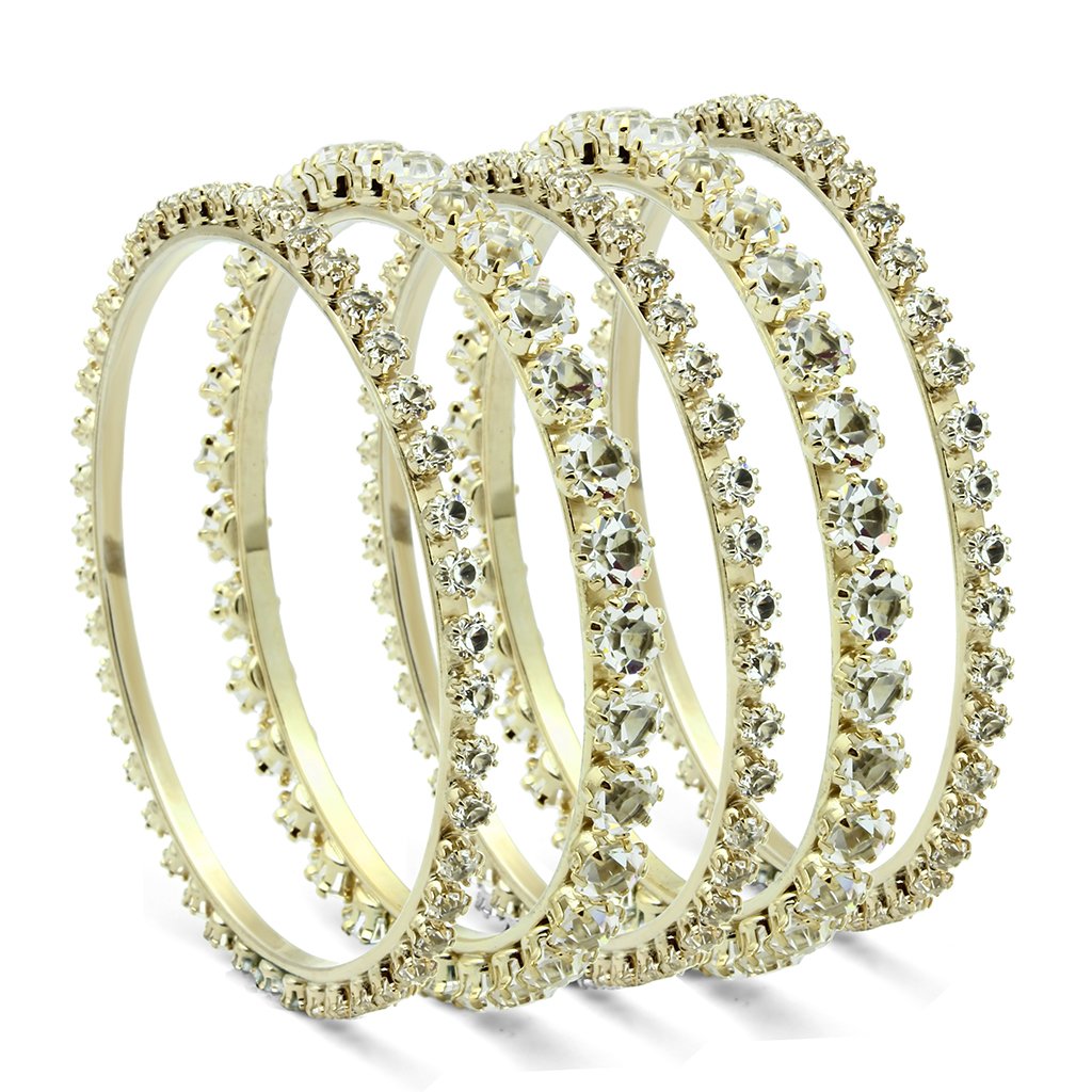 LO2617 Gold Brass Bangle featuring a clear top-grade crystal centerpiece, elegantly designed for stylish wear.