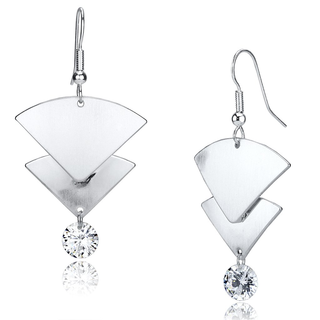 LO2662 Matte Rhodium & Rhodium Iron Earrings featuring AAA Grade clear CZ stones, showcasing elegance and modern design.