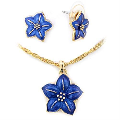 LO263 Gold White Metal Jewelry Set featuring a stunning epoxy center stone in Montana color, elegantly designed for any occasion.