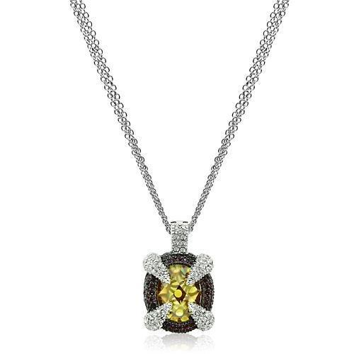LO2641 Rhodium and Hematite Brass Chain Pendant featuring AAA Grade CZ in Topaz color, showcasing elegance and sophistication.