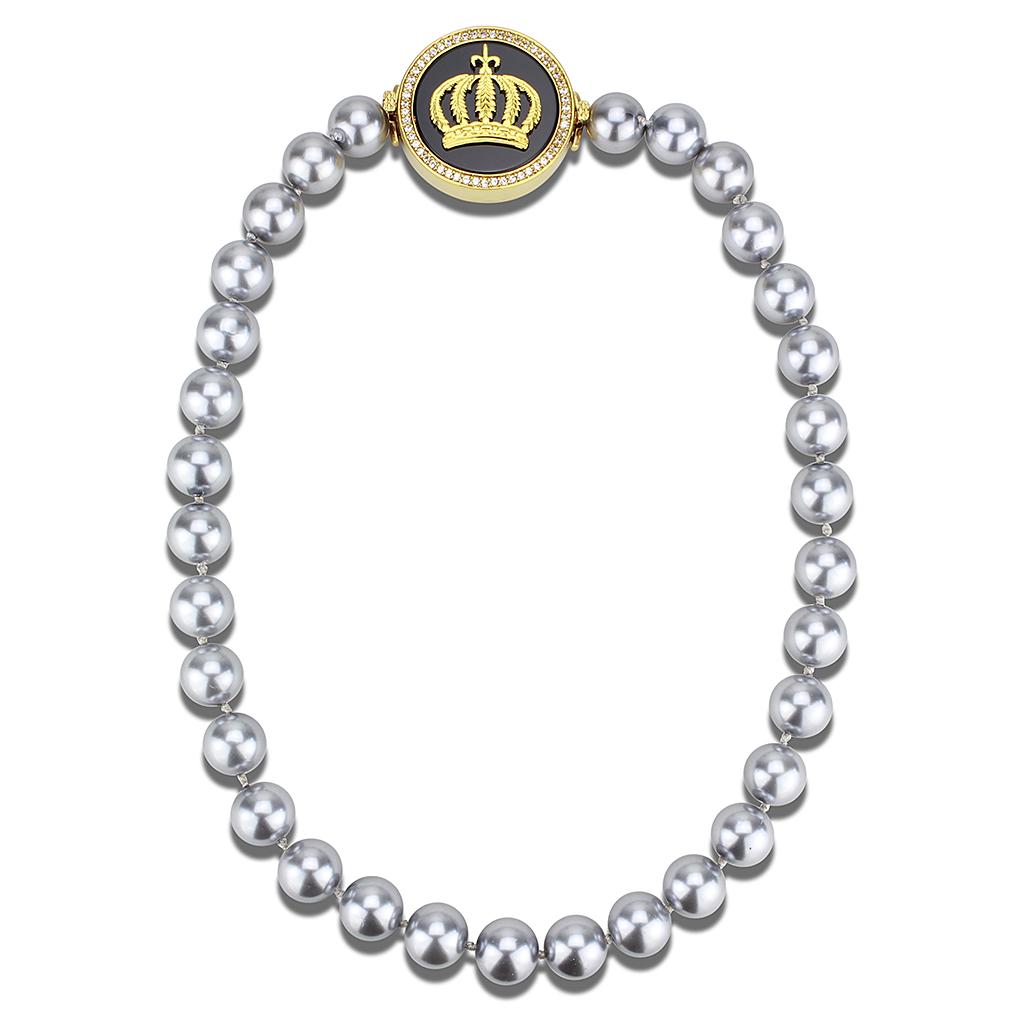 LO2646 Gold Brass Necklace featuring a semi-precious jet onyx stone, showcasing elegant design and craftsmanship.