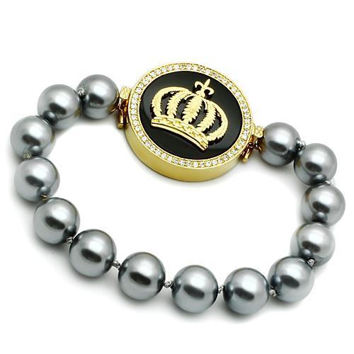 LO2649 Gold Brass Bracelet featuring a semi-precious jet black onyx stone, showcasing elegance and sophistication.