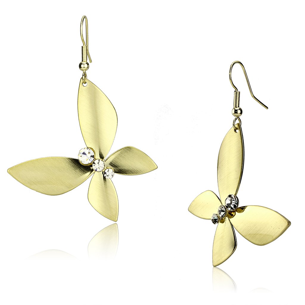 LO2651 Matte Gold and Gold Iron Earrings featuring a clear top grade crystal centerpiece, elegantly designed for a sophisticated look.