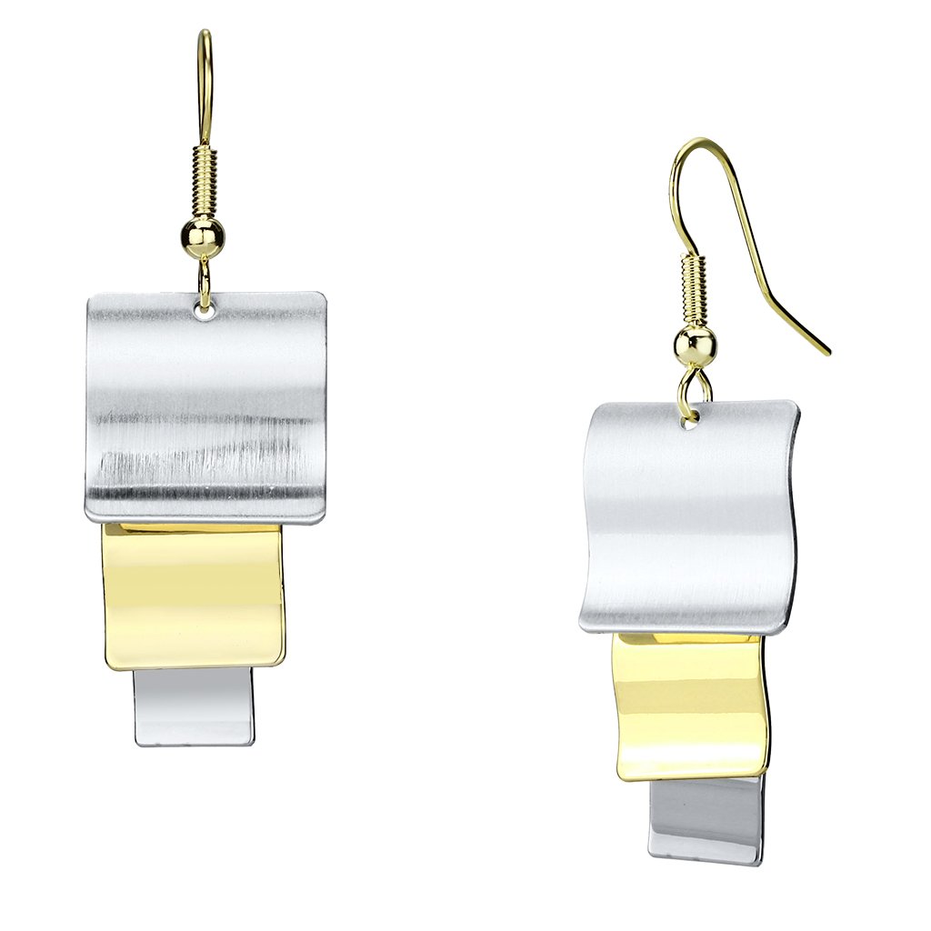 LO2654 Gold and Rhodium Iron Earrings with a minimalist design, showcasing a luxurious finish without any stones.