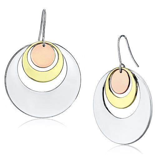 LO2671 Rhodium, Gold, and Rose Gold Iron Earrings showcasing a minimalist design without stones.