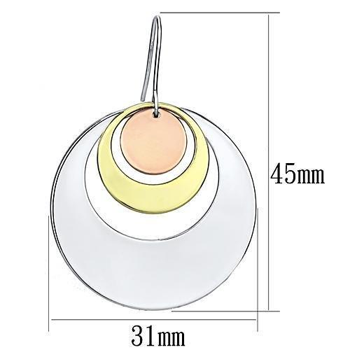 LO2671 Rhodium, Gold, and Rose Gold Iron Earrings showcasing a minimalist design without stones.