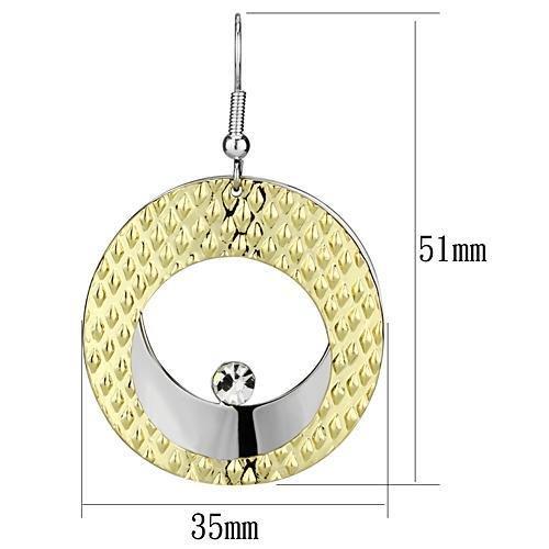 Elegant Gold and Rhodium Iron Earrings featuring a clear top-grade crystal centerpiece, showcasing a luxurious design.