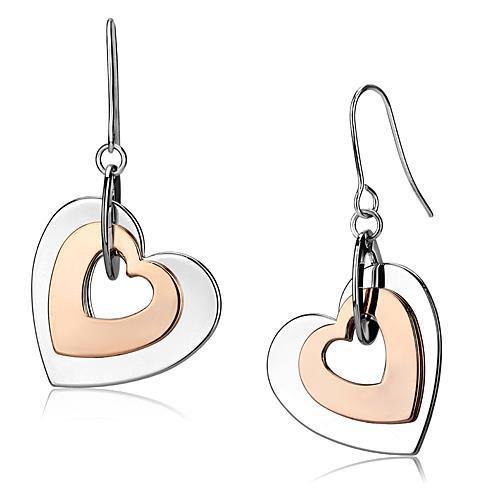 Elegant LO2675 Rose Gold and Rhodium Iron Earrings with a minimalist design, featuring no stones.
