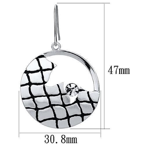 LO2687 Matte Rhodium & Rhodium Iron Earrings featuring a clear top grade crystal centerpiece, showcasing elegance and sophistication.