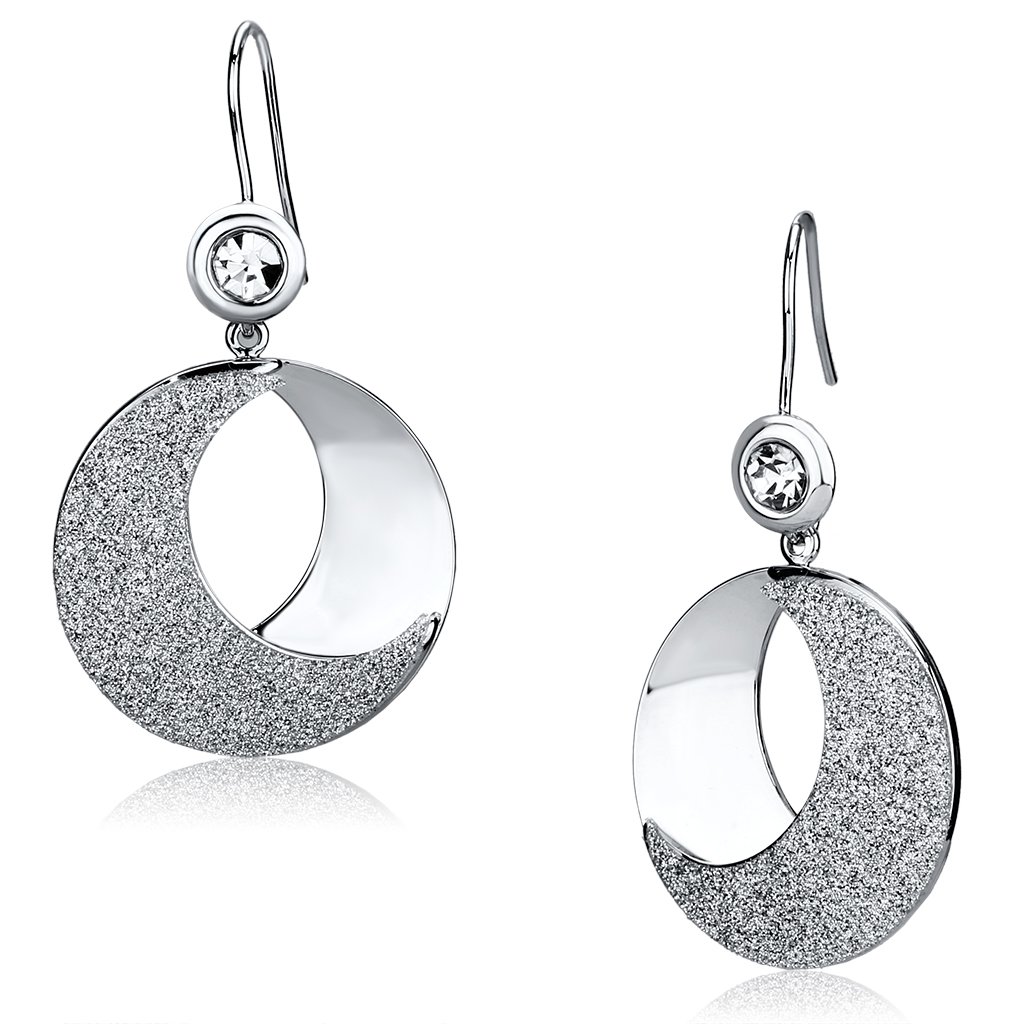Elegant LO2669 Rhodium Iron Earrings featuring clear top-grade crystals, showcasing a shiny finish and lightweight design.