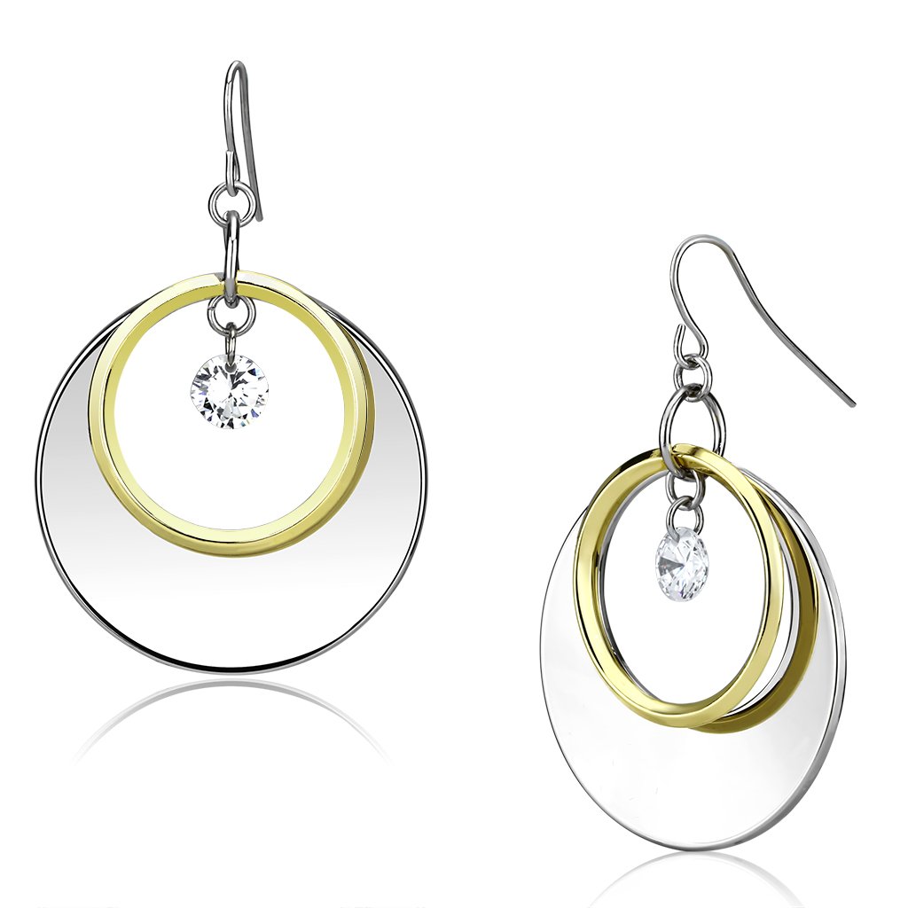 LO2692 Reverse Two-Tone Iron Earrings featuring AAA Grade Clear CZ stone, showcasing a modern design and elegant finish.