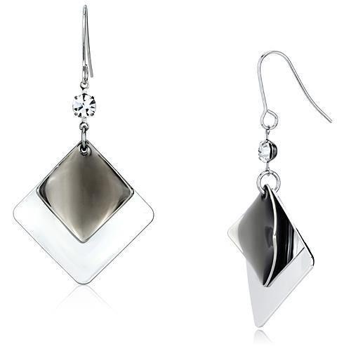 LO2698 Rhodium Iron Earrings featuring clear top-grade crystal, showcasing elegance and sophistication.