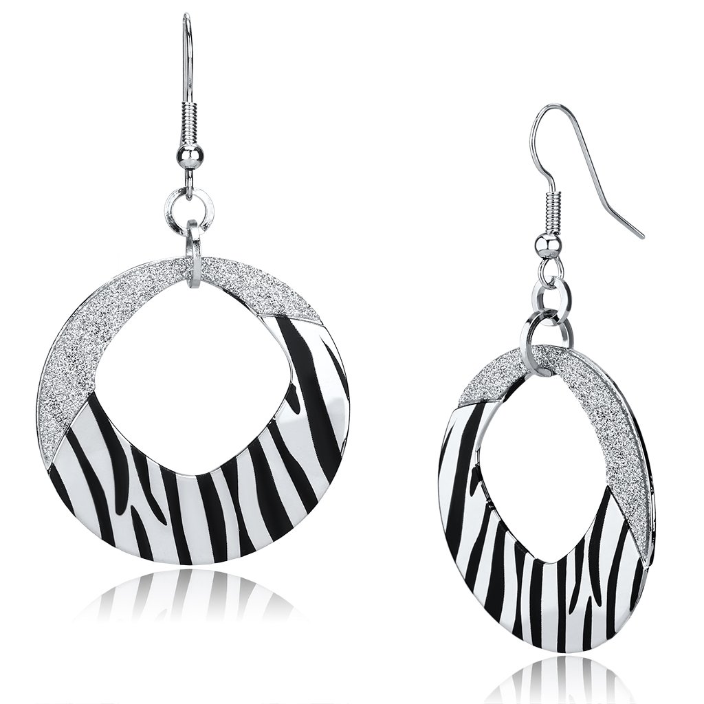 LO2702 Rhodium Iron Earrings featuring a jet epoxy center stone, showcasing a modern and elegant design.