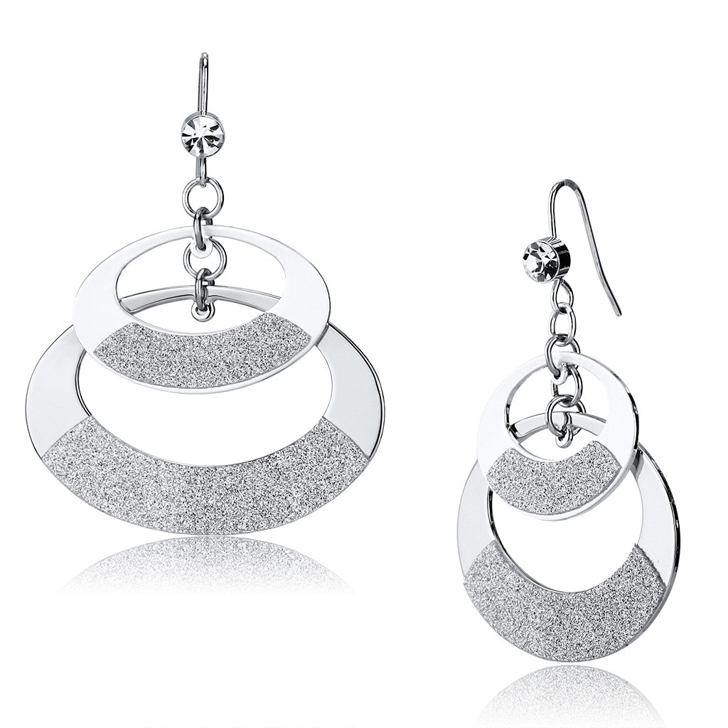 LO2714 Matte Rhodium and Rhodium Iron Earrings featuring a clear top grade crystal centerpiece, showcasing elegance and style.