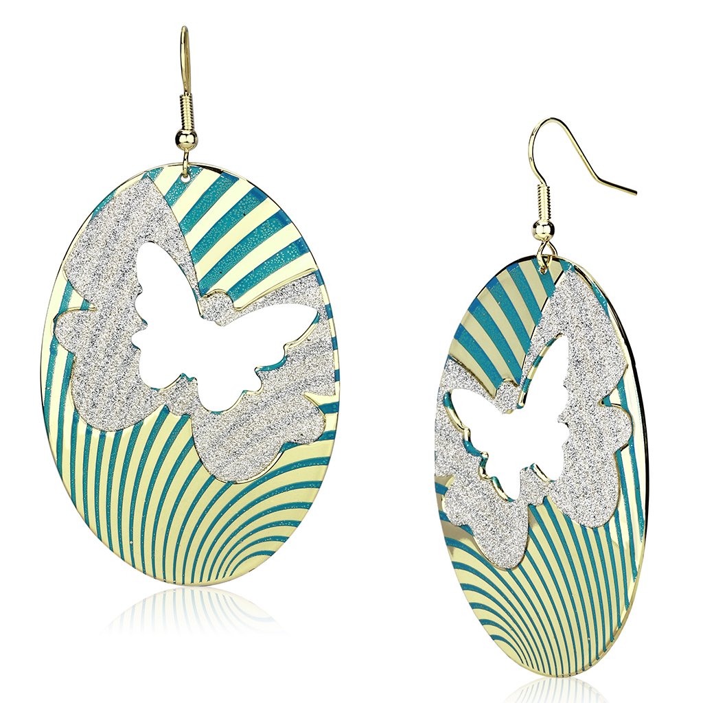 LO2726 Gold Iron Earrings featuring Capri Blue epoxy stones, elegantly designed for a stylish look.