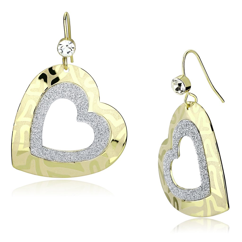 Elegant gold iron earrings featuring clear top grade crystals, perfect for any occasion.
