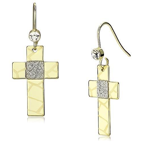 Elegant LO2734 gold iron earrings featuring a clear top-grade crystal centerpiece, perfect for any occasion.