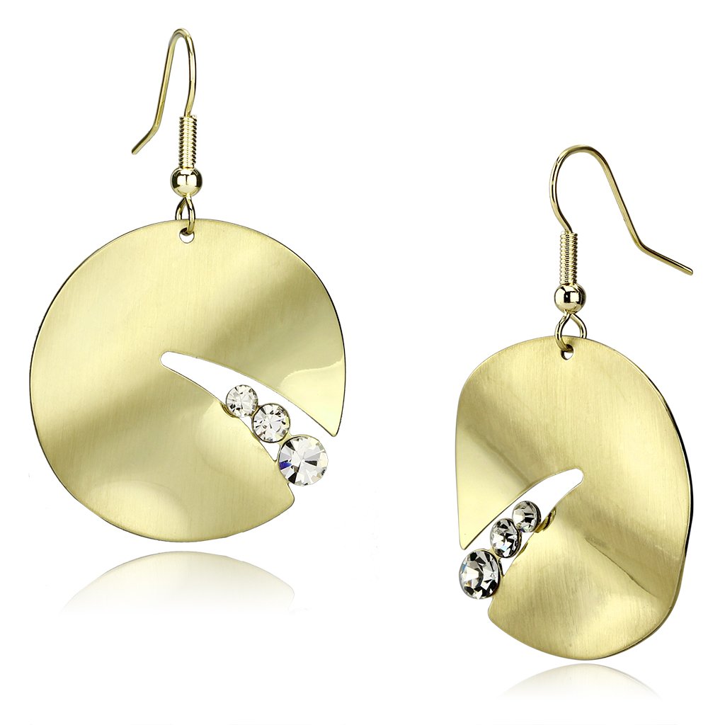 LO2742 Matte Gold and Gold Iron Earrings featuring a clear top grade crystal centerpiece, elegantly designed for versatile wear.