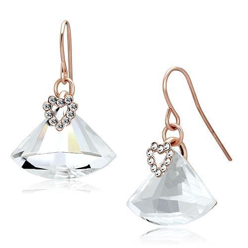 LO2755 Rose Gold Iron Earrings featuring a clear top-grade crystal centerpiece, elegantly designed for style and comfort.