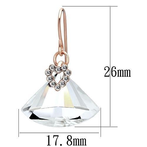 LO2755 Rose Gold Iron Earrings featuring a clear top-grade crystal centerpiece, elegantly designed for style and comfort.