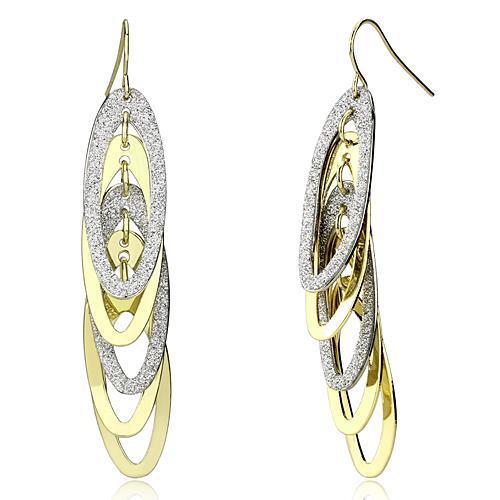 LO2753 Gold and Rhodium Iron Earrings, featuring a minimalist design without stones, perfect for everyday elegance.