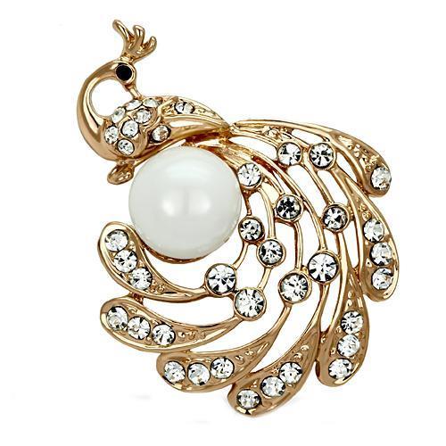 LO2778 Flash Rose Gold White Metal Brooch featuring a synthetic pearl, elegantly designed for stylish accessorizing.