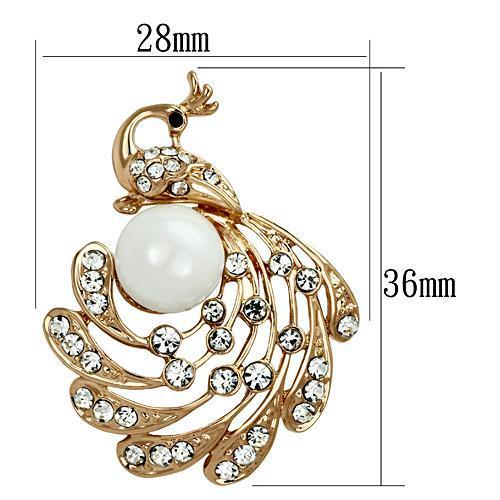 LO2778 Flash Rose Gold White Metal Brooch featuring a synthetic pearl, elegantly designed for stylish accessorizing.