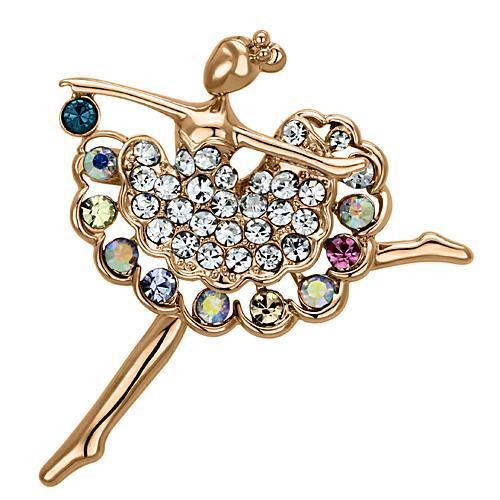 LO2782 Flash Rose Gold White Metal Brooch featuring top-grade multi-color crystals, elegantly designed for a luxurious look.