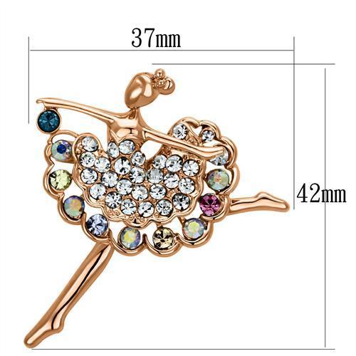 LO2782 Flash Rose Gold White Metal Brooch featuring top-grade multi-color crystals, elegantly designed for a luxurious look.