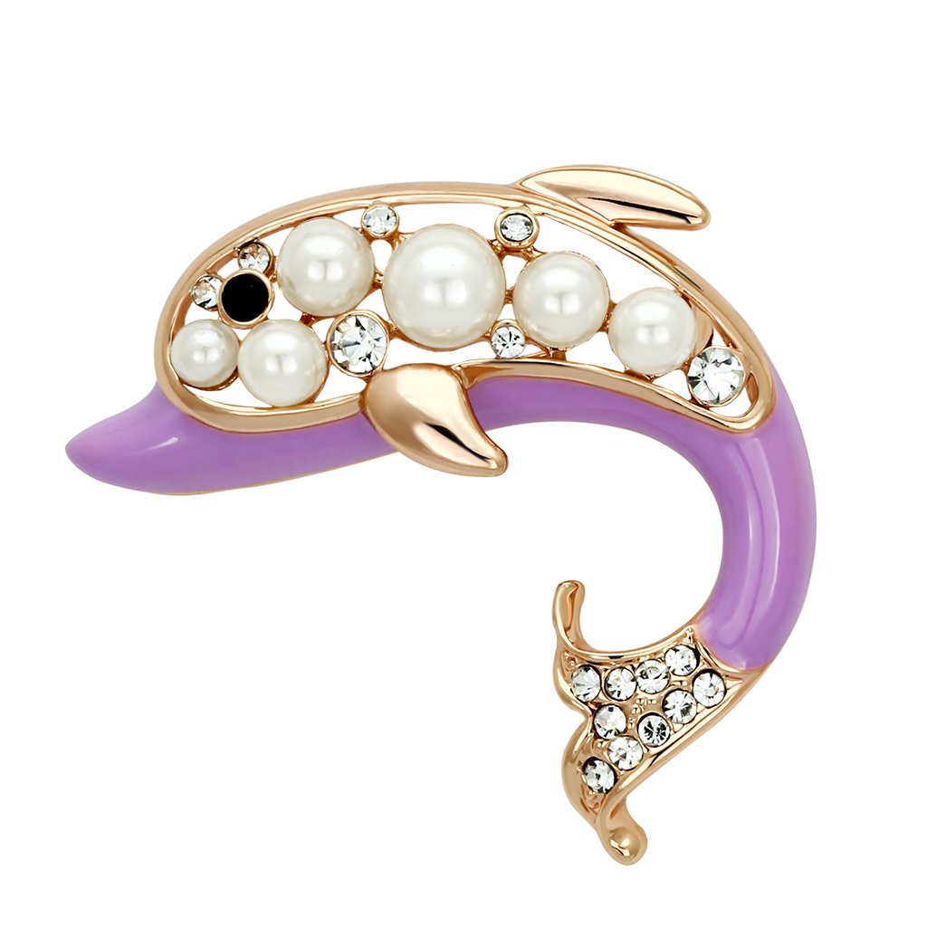 LO2783 Flash Rose Gold White Metal Brooch featuring a synthetic pearl, showcasing its elegant design and luxurious finish.