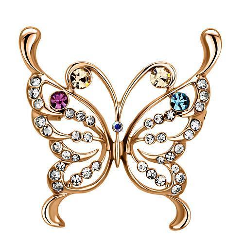 LO2794 Flash Rose Gold White Metal Brooch featuring top-grade multi-color crystals, elegantly designed for versatile wear.